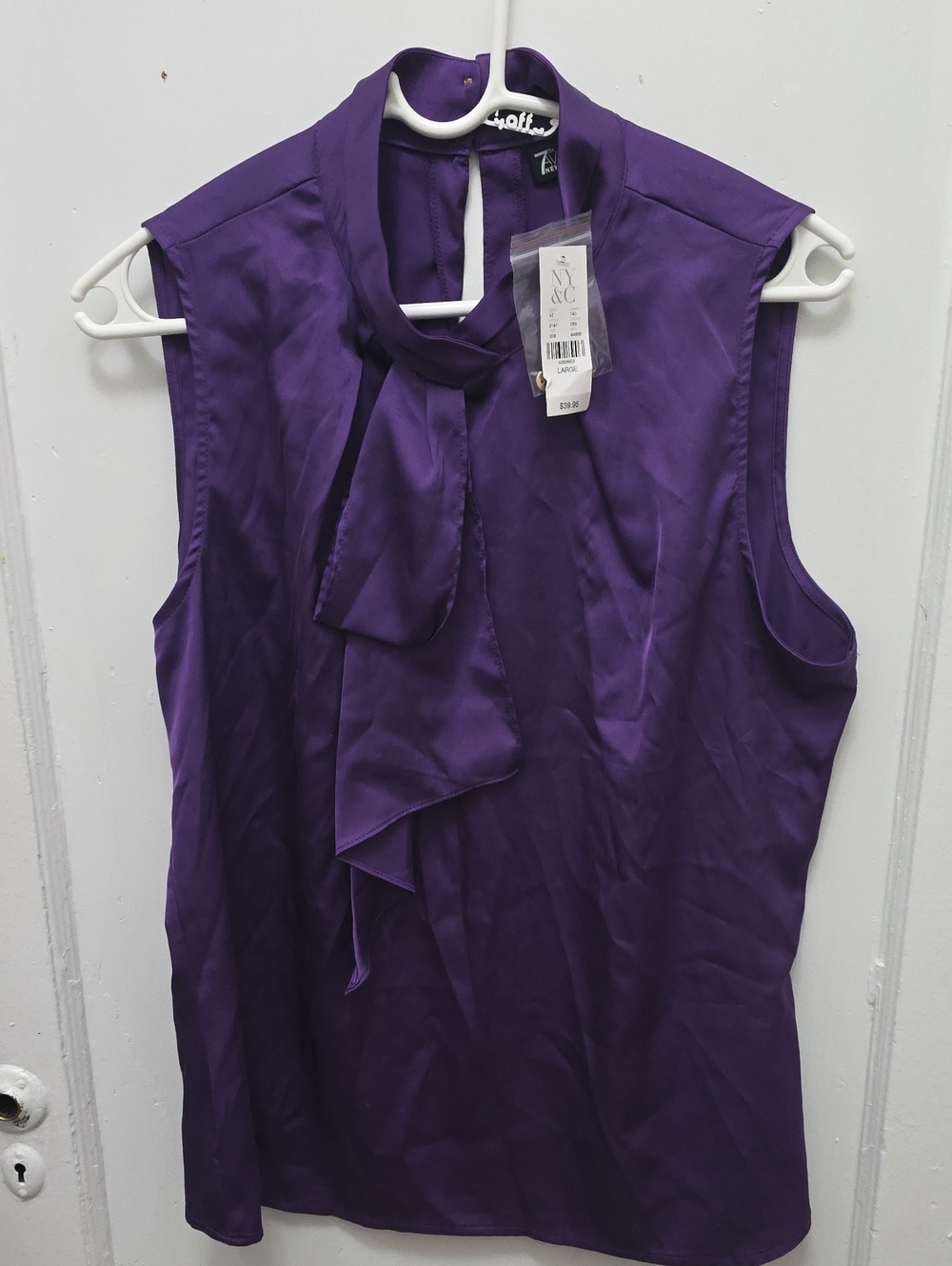 New York & Company Purple Sleeveless Tie-Neck Camisole